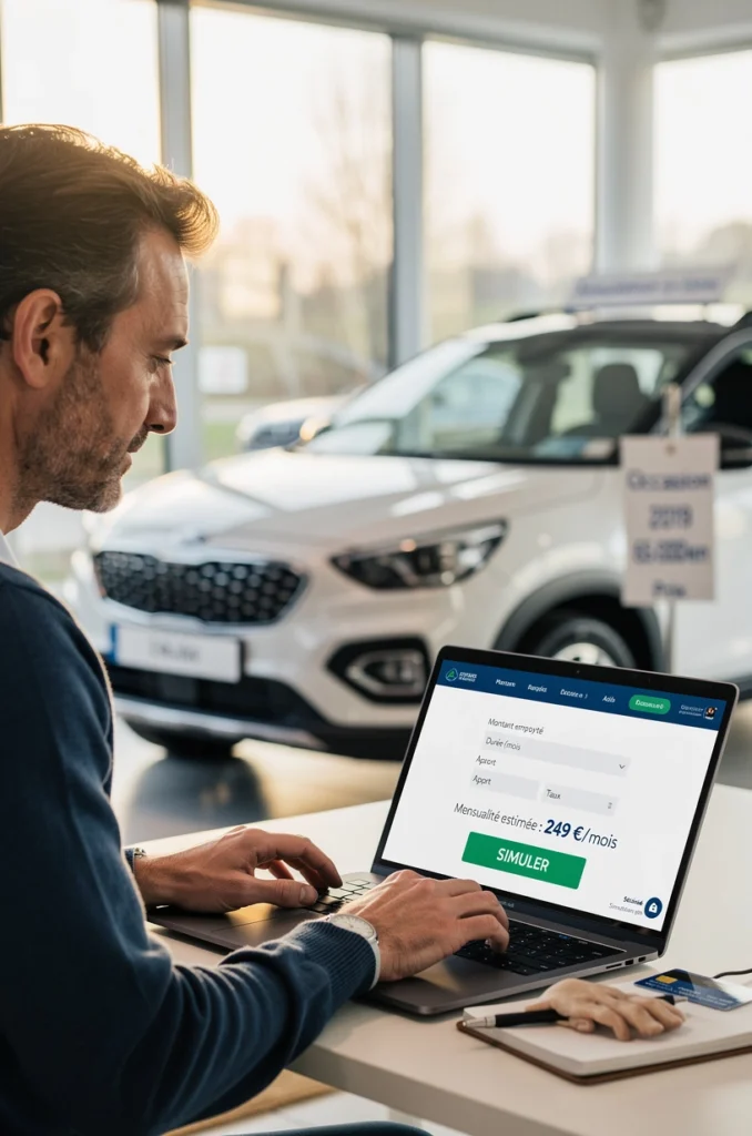 un homme effectue une simulation de crédit auto en ligne